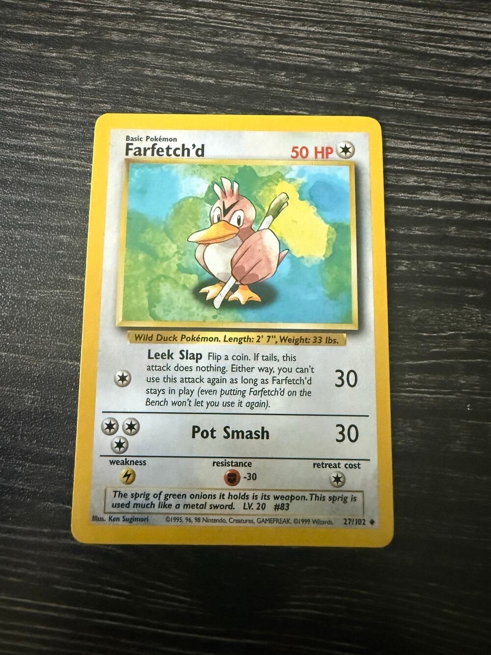 Vintage 1999 Pokémon Card Farfetch'd 27/102 Base Set Uncommon WOTC